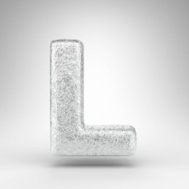 Beyaz arka planda büyük harf L. Parlak metal desenli alüminyum folyo 3D yazı tipi.