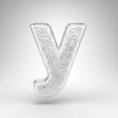 Beyaz arka planda Y harfi küçük harf. Parlak metal desenli alüminyum folyo 3D yazı tipi.