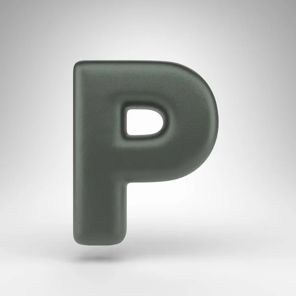 白色背景的字母P大写字母 带衬垫纹理的无电化绿色3D渲染字体 — 图库照片