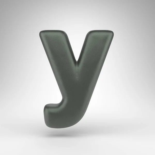 白色背景的字母Y小写字母 带衬垫纹理的无电化绿色3D渲染字体 — 图库照片