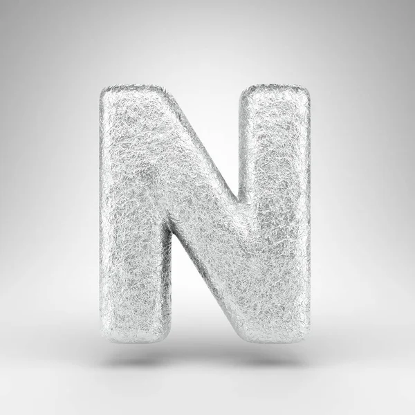 白地にNの大文字を書く 光沢感のあるアルミホイル3Dレンダリングフォントを作成 — ストック写真