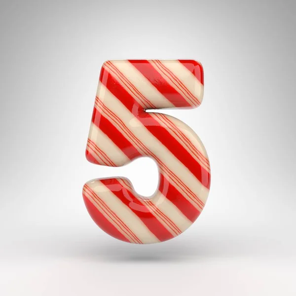 白地に5番 赤と白の線でキャンディ杖3Dレンダリング番号 — ストック写真