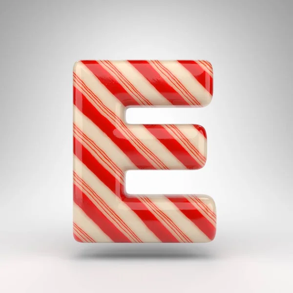 白地に大文字のEを入れます 赤と白の線でキャンディカーン3Dレンダリングフォント — ストック写真