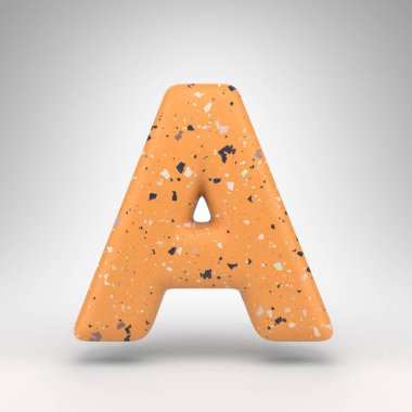Beyaz arka planda büyük harf A. Turuncu terrazzo desenli 3 boyutlu yazı tipi.