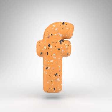 Beyaz arka planda küçük F harfi. Turuncu terrazzo desenli 3 boyutlu yazı tipi.