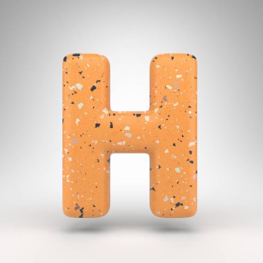 Beyaz arka planda H büyük harfi. Turuncu terrazzo desenli 3 boyutlu yazı tipi.