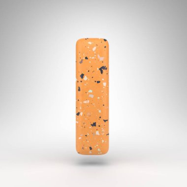 Beyaz arka planda büyük harfli. Turuncu terrazzo desenli 3 boyutlu yazı tipi.