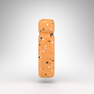 Küçük harfle beyaz arka planda. Turuncu terrazzo desenli 3 boyutlu yazı tipi.