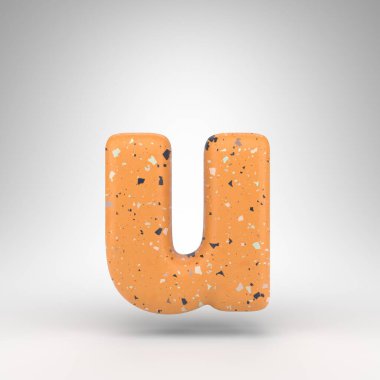 Beyaz arka planda U harfi. Turuncu terrazzo desenli 3 boyutlu yazı tipi.