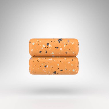 Beyaz arka planda eşit sembol. Turuncu terrazzo desenli 3 boyutlu işaret..