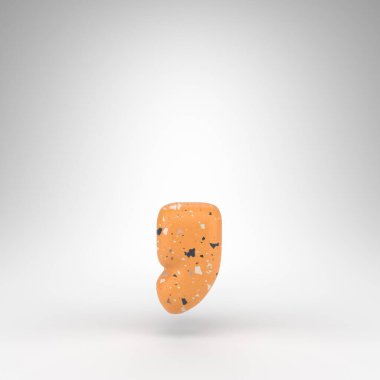 Beyaz arka planda koma sembolü. Turuncu terrazzo desenli 3 boyutlu işaret..