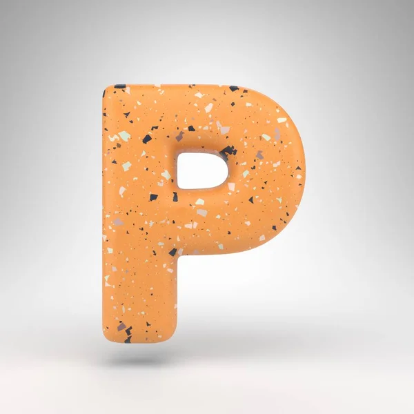 白地にP大文字 3Dレンダリングフォント オレンジ Terrazzoパターンテクスチャ — ストック写真