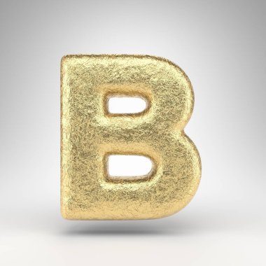 Beyaz arka planda büyük harf B. Parlak metal desenli kat kat altın folyo 3D yazı tipi.