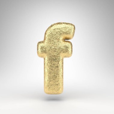 Beyaz arka planda küçük F harfi. Parlak metal desenli kat kat altın folyo 3D yazı tipi.