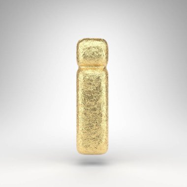 Küçük harfle beyaz arka planda. Parlak metal desenli kat kat altın folyo 3D yazı tipi.