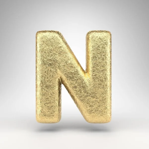 白地にNの大文字を書く 光沢感のある金箔3Dレンダリングフォントを作成 — ストック写真