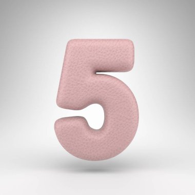 Beyaz arka planda 5 numara. Pembe deri 3D, deri desenli..