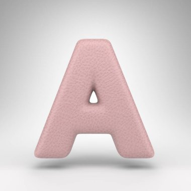 Beyaz arka planda büyük harf A. Cilt dokusuna sahip pembe deri 3D yazı tipi.