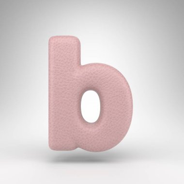 B harfi beyaz arka planda küçük harf. Cilt dokusuna sahip pembe deri 3D yazı tipi.
