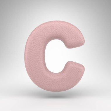 Beyaz arka planda büyük C harfi. Cilt dokusuna sahip pembe deri 3D yazı tipi.