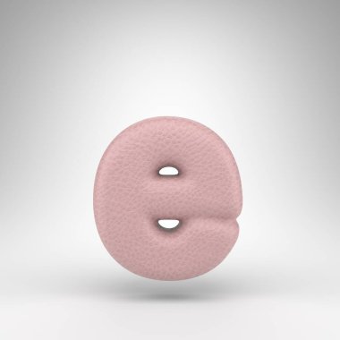 Beyaz arka planda E harfi küçük harf. Cilt dokusuna sahip pembe deri 3D yazı tipi.