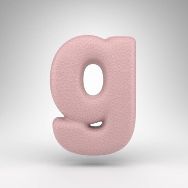 Beyaz arka planda G harfi küçük harf. Cilt dokusuna sahip pembe deri 3D yazı tipi.