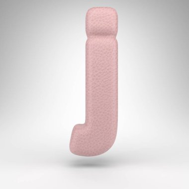 J harfi beyaz arka planda küçük harf. Cilt dokusuna sahip pembe deri 3D yazı tipi.