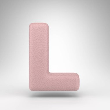 Beyaz arka planda büyük harf L. Cilt dokusuna sahip pembe deri 3D yazı tipi.