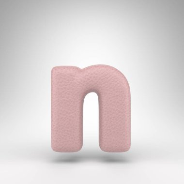 Beyaz arka planda N harfi küçük harf. Cilt dokusuna sahip pembe deri 3D yazı tipi.