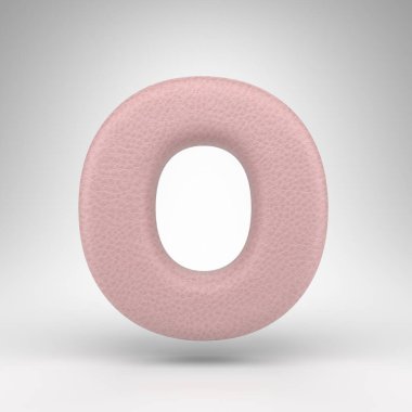Beyaz arka planda 0 büyük harf. Cilt dokusuna sahip pembe deri 3D yazı tipi.