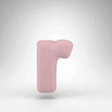 Beyaz arka planda R harfi küçük harf. Cilt dokusuna sahip pembe deri 3D yazı tipi.