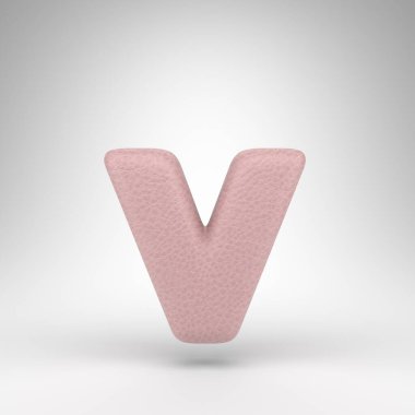 Beyaz arka planda V harfi küçük harf. Cilt dokusuna sahip pembe deri 3D yazı tipi.