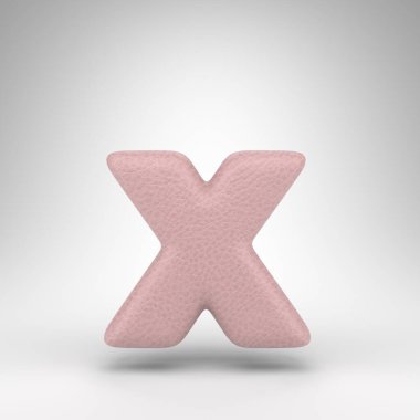 Beyaz arka planda X harfi küçük harf. Cilt dokusuna sahip pembe deri 3D yazı tipi.
