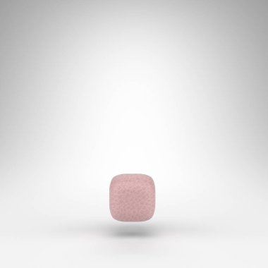 Beyaz arkaplanda dönem sembolü. Deri dokusuyla işlenmiş pembe deri 3D tabela.