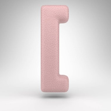 Beyaz arkaplanda sol kare parantez sembolü. Deri dokusuyla işlenmiş pembe deri 3D tabela.