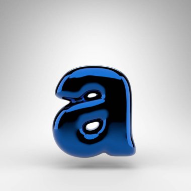 A harfi beyaz arka planda küçük harf. Parlak yüzeyi olan mavi krom 3D yazı tipi.