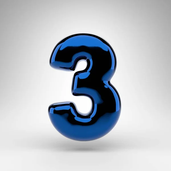 Number White Background Blue Chrome Rendered Number Glossy Surface — Stock Photo, Image