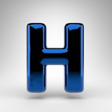 Beyaz arka planda H büyük harfi. Parlak yüzeyi olan mavi krom 3D yazı tipi.