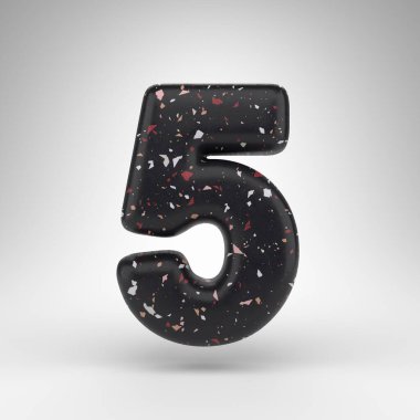Beyaz arka planda 5 numara. Siyah terrazzo desenli 3D numaralandırılmış..