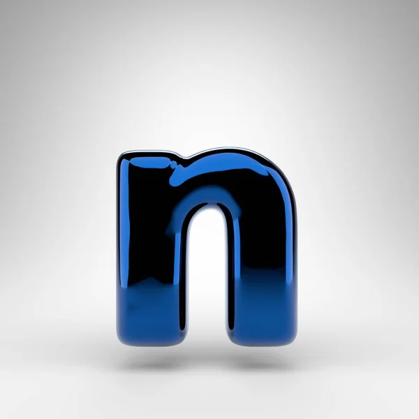 白い背景に文字N小文字 光沢のある表面を持つ青クロム3Dレンダリングフォント — ストック写真