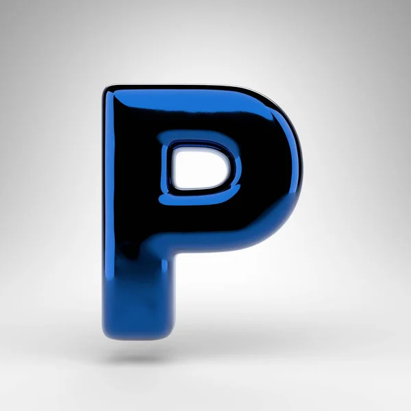 白色背景的字母P大写字母 蓝色彩色3D渲染字体 表面光滑 — 图库照片