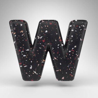 Beyaz arka planda W harfi büyük harf. Siyah terrazzo desenli 3 boyutlu yazı tipi.