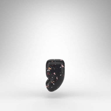 Beyaz arka planda koma sembolü. Siyah terrazzo desenli 3 boyutlu işaret..