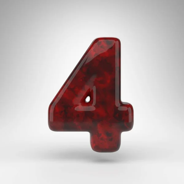 Número 4 no fundo branco. Vermelho âmbar número 3D com superfície brilhante. — Fotografia de Stock