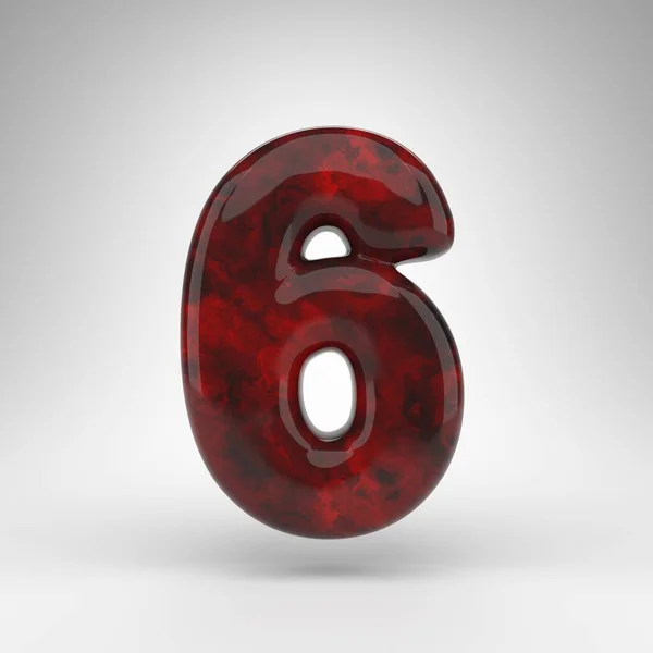 Numéro 6 sur fond blanc. Numéro 3D ambre rouge avec surface brillante. — Photo