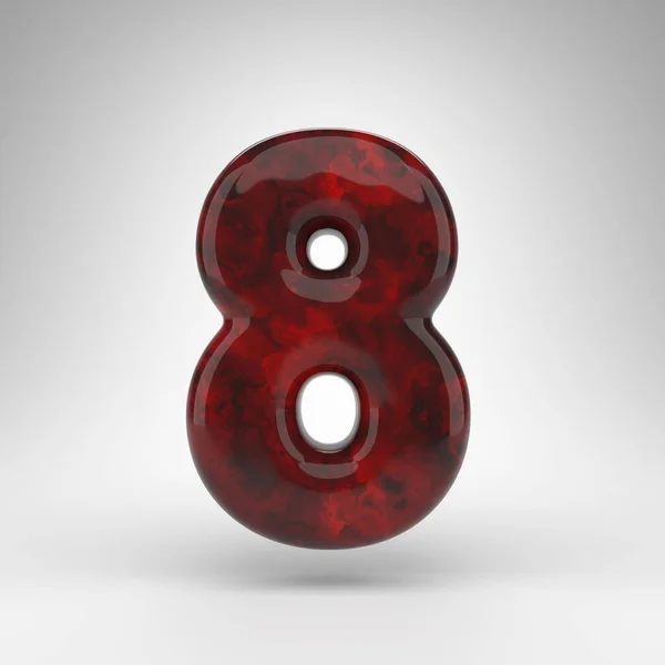 Номер 8 на білому тлі. Червоний бурштиновий 3D номер з глянцевою поверхнею . — стокове фото