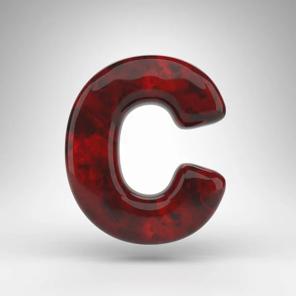 Lettera C maiuscola su sfondo bianco. Rosso ambra 3D lettera con superficie lucida. — Foto Stock