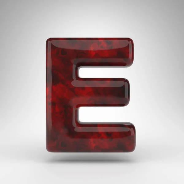 Letter E uppercase on white background. Red amber 3D letter with glossy surface. — Stock Photo, Image