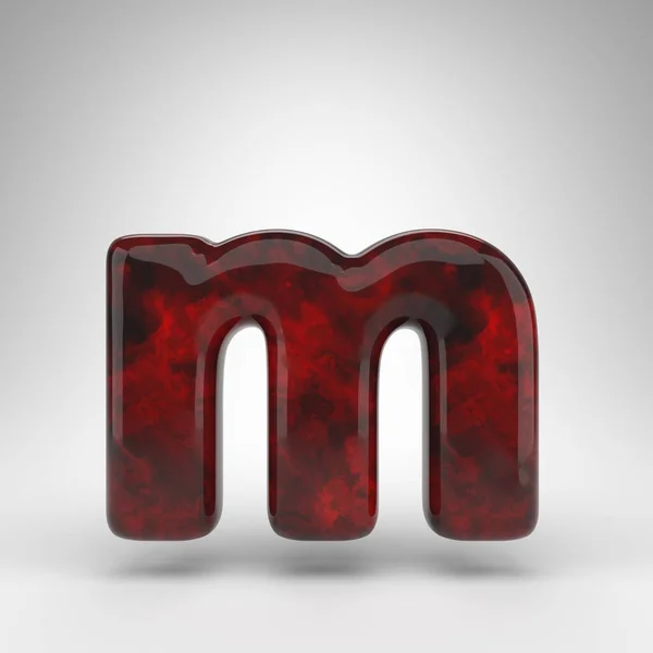 Letra M minúscula sobre fondo blanco. Letra roja ámbar 3D con superficie brillante. —  Fotos de Stock