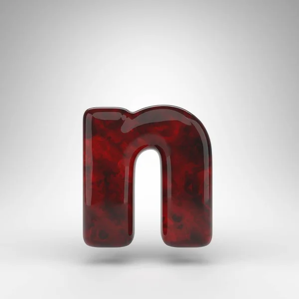 Letter N kleine letters op witte achtergrond. Rode amberkleurige 3D letter met glanzend oppervlak. — Stockfoto